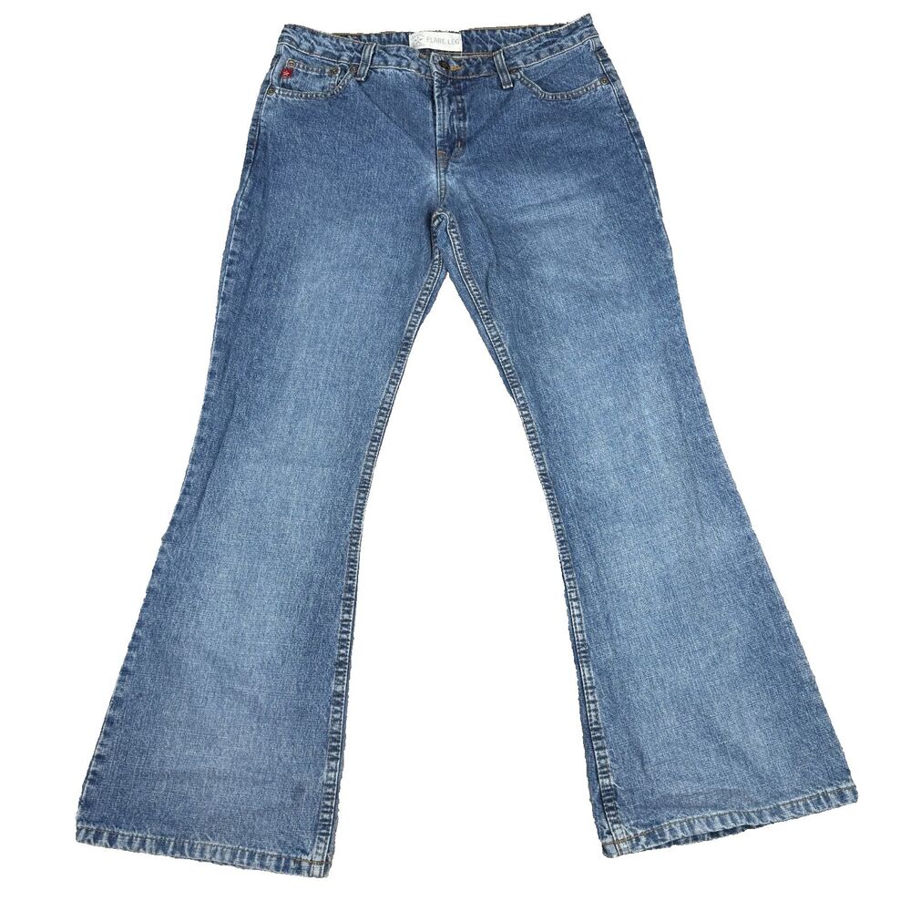 Arizona Flare Leg Jeans Juniors Sz 9 Short Blue Medium Wash Denim Y2K Boho Retro